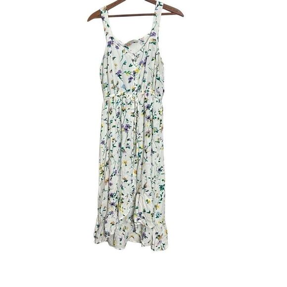 Loft Floral Ruffle Sleeveless Button Tie Waist Midi Sundress Multicolor Size 4 - Picture 1 of 7